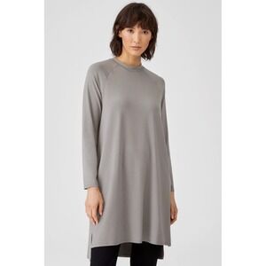 EILEEN FISHER Viscose Jersey Crew Neck Long Sleeve Midi Dress Taupe SP